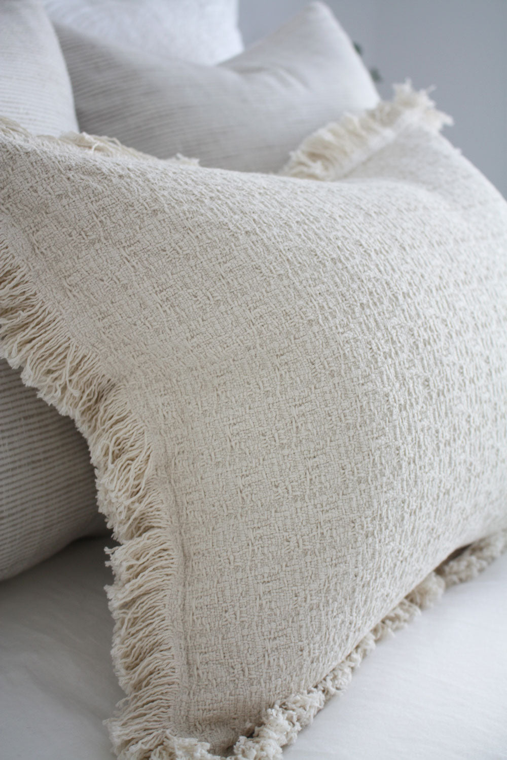 Haisley Textured Heavyweight Cotton Feather Filled Cushion - Ivory Cream - 40cm x 60cm Lumbar