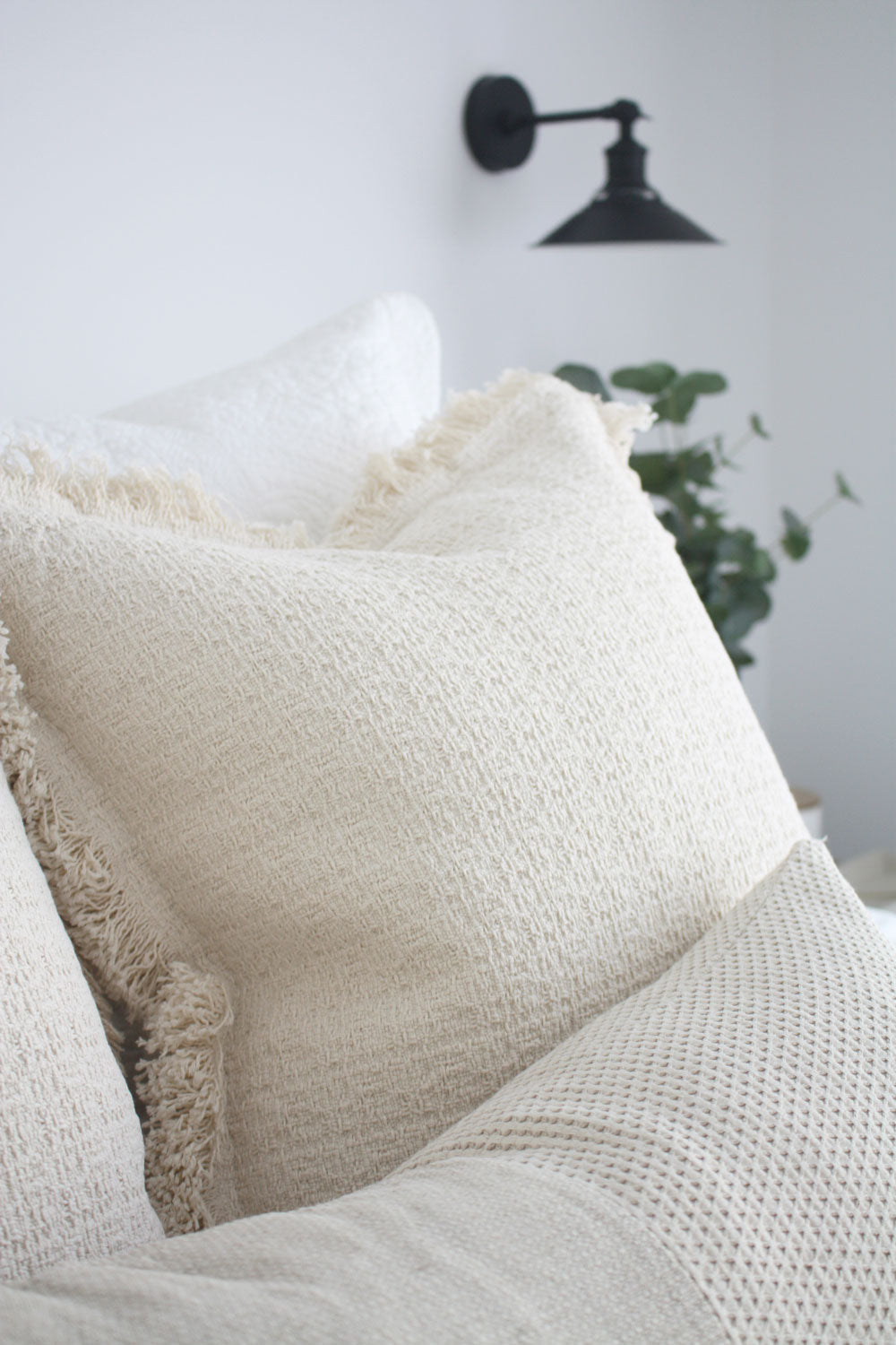Haisley Textured Heavyweight Cotton Feather Filled Cushion - Ivory Cream - 55cm Square