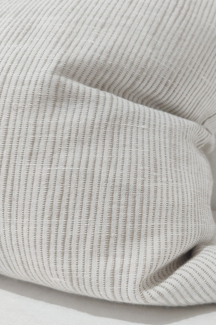 Jaipur Textured French Linen Feather Filled Cushion - White with Natural Pinstripe - 40cm x 60cm