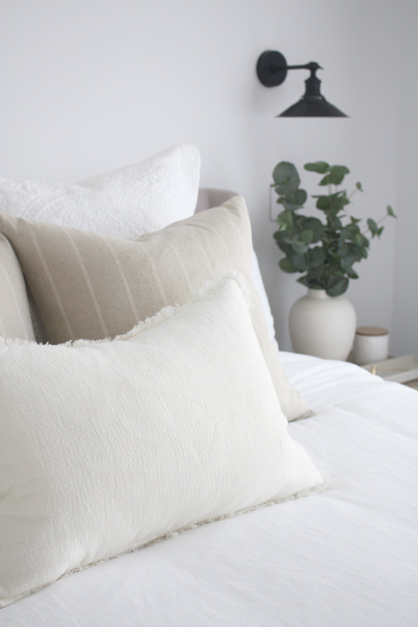 Versailles French Linen Feather Filled Cushion - Egg Shell White - 40cm x 60cm Lumbar
