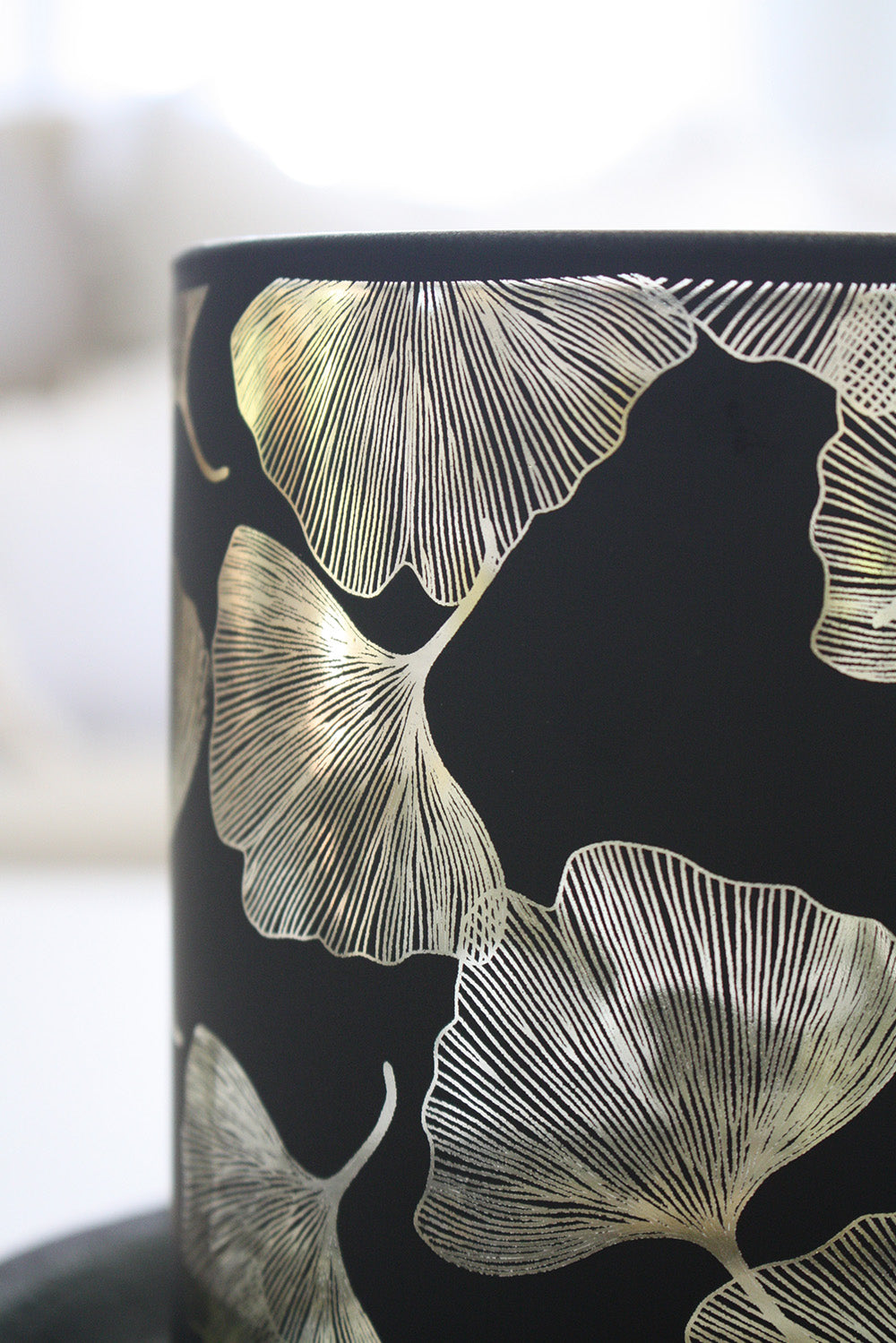 Large Glass Ginko Candle Holder - Black + Gold