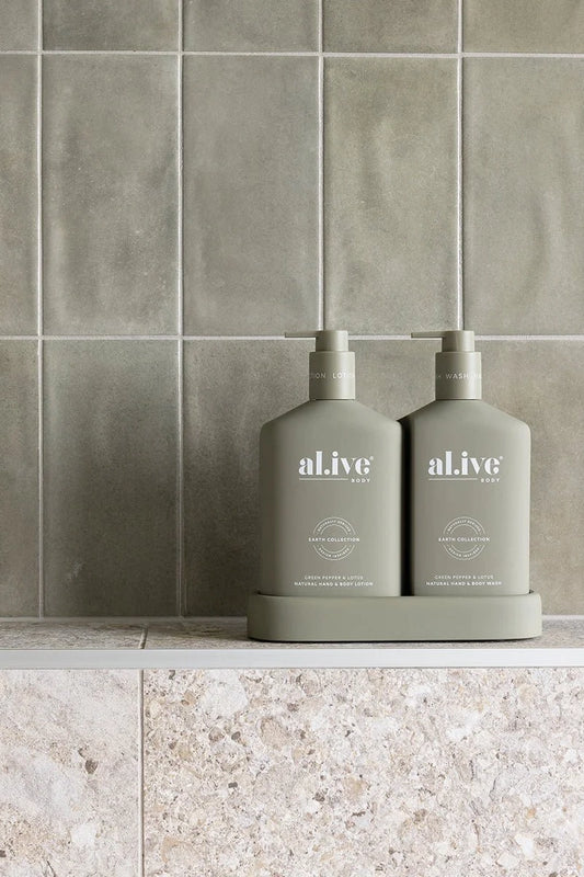 al.ive - Green Pepper and Lotus Wash and Lotion Duo + Tray