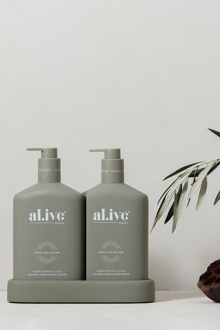 al.ive - Green Pepper and Lotus Wash and Lotion Duo + Tray