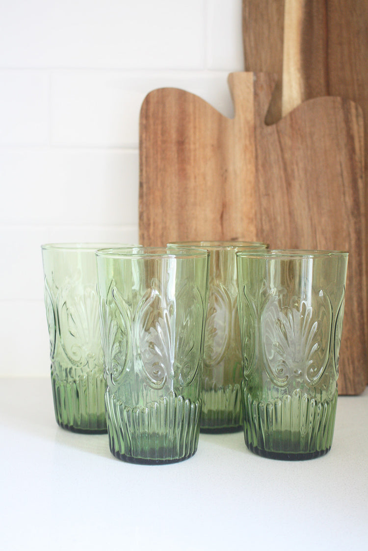 Amalfi Glass Tumbler - Olive Green - set of 4