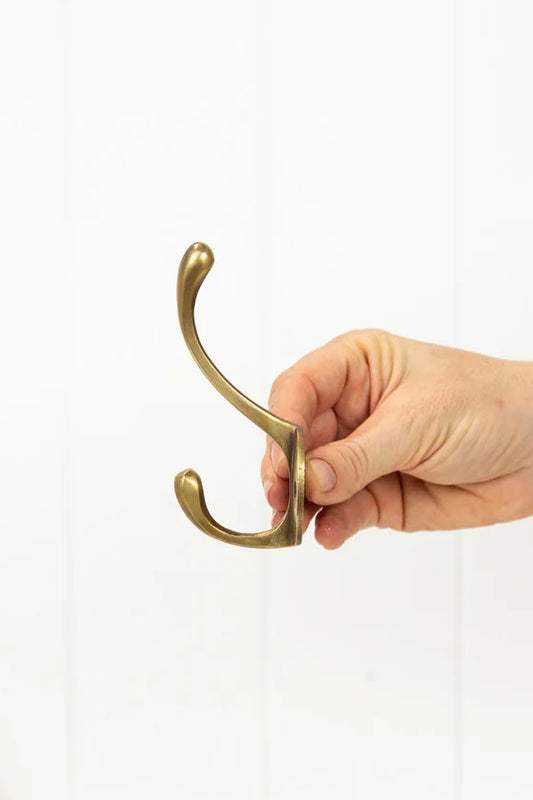 Brass Coat Hook Classic #074 - Brushed