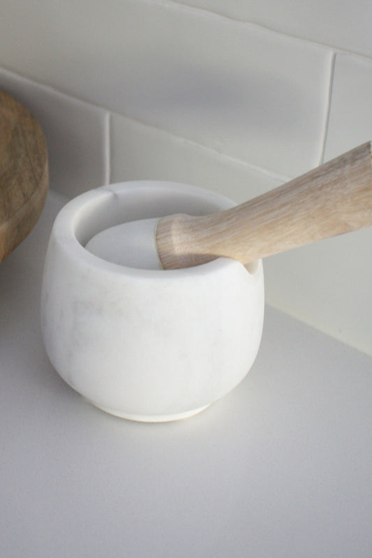 Mortar and Pestle - Marble and Wood