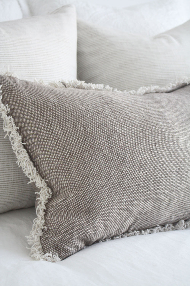 Cultiver French Linen Feather Filled Cushion - Fossil Grey - 40cm x 60cm Lumbar