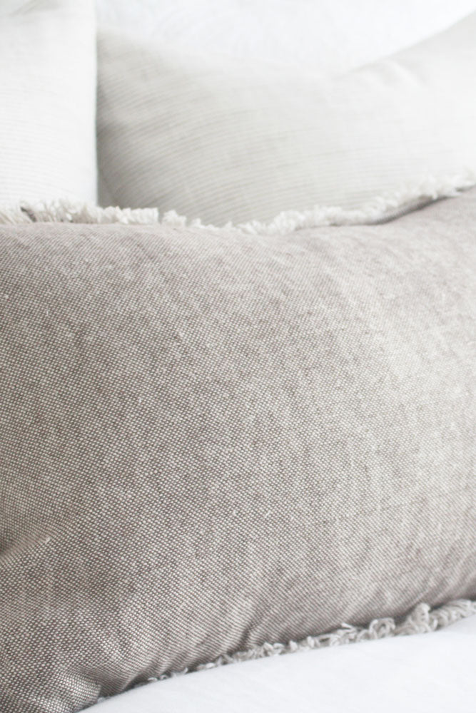 Cultiver French Linen Feather Filled Cushion - Fossil Grey - 40cm x 60cm Lumbar