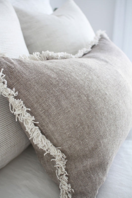 Cultiver French Linen Feather Filled Cushion - Fossil Grey - 40cm x 60cm Lumbar