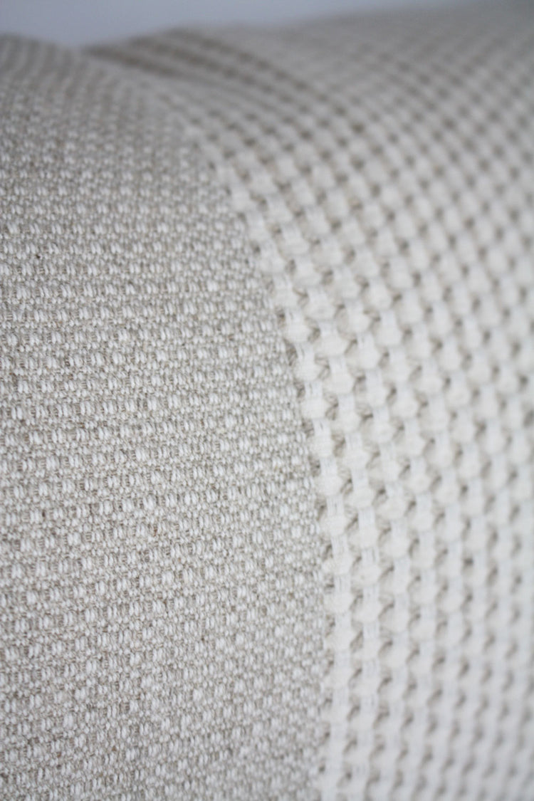 Elysium Linen Cotton Feather Filled Cushion - Natural + White - 35cm x 70cm Long Lumbar
