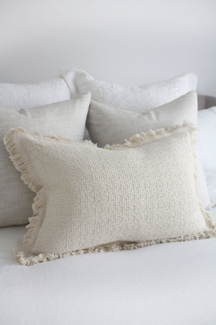 Haisley Textured Heavyweight Cotton Feather Filled Cushion - Ivory Cream - 40cm x 60cm Lumbar