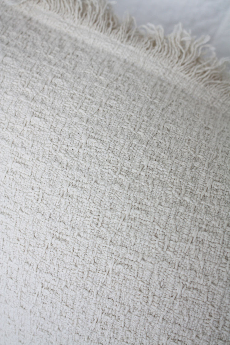 Haisley Textured Heavyweight Cotton Feather Filled Cushion - Ivory Cream - 40cm x 60cm Lumbar