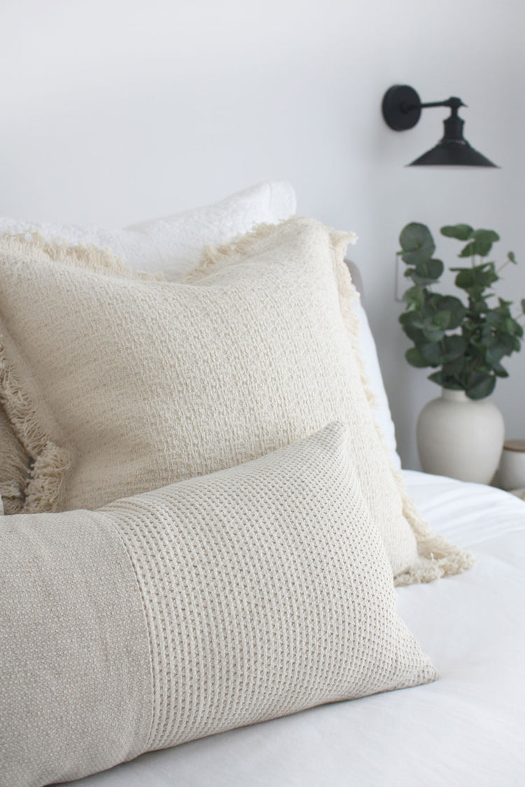 Haisley Textured Heavyweight Cotton Feather Filled Cushion - Ivory Cream - 55cm Square