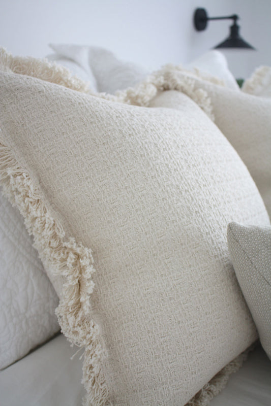 Haisley Textured Heavyweight Cotton Feather Filled Cushion - Ivory Cream - 55cm Square