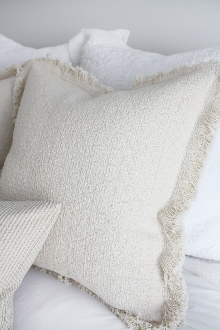 Haisley Textured Heavyweight Cotton Feather Filled Cushion - Ivory Cream - 55cm Square