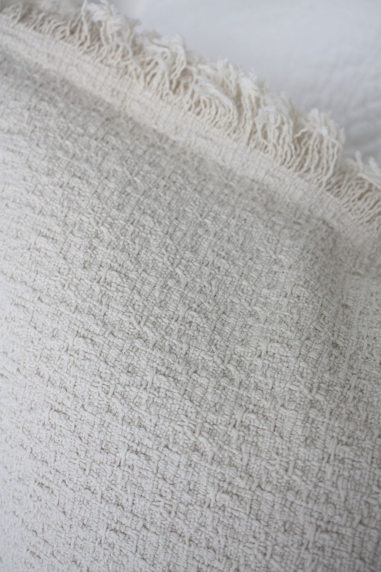 Haisley Textured Heavyweight Cotton Feather Filled Cushion - Ivory Cream - 55cm Square