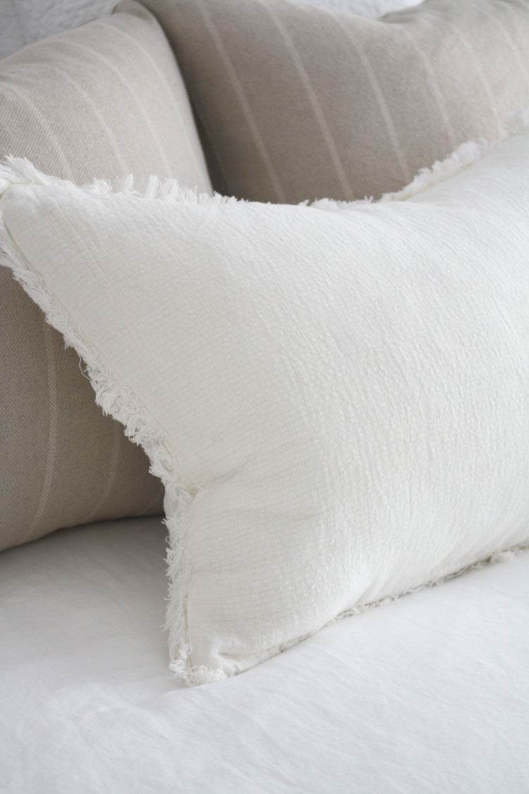 Versailles French Linen Feather Filled Cushion - Egg Shell White - 40cm x 60cm Lumbar