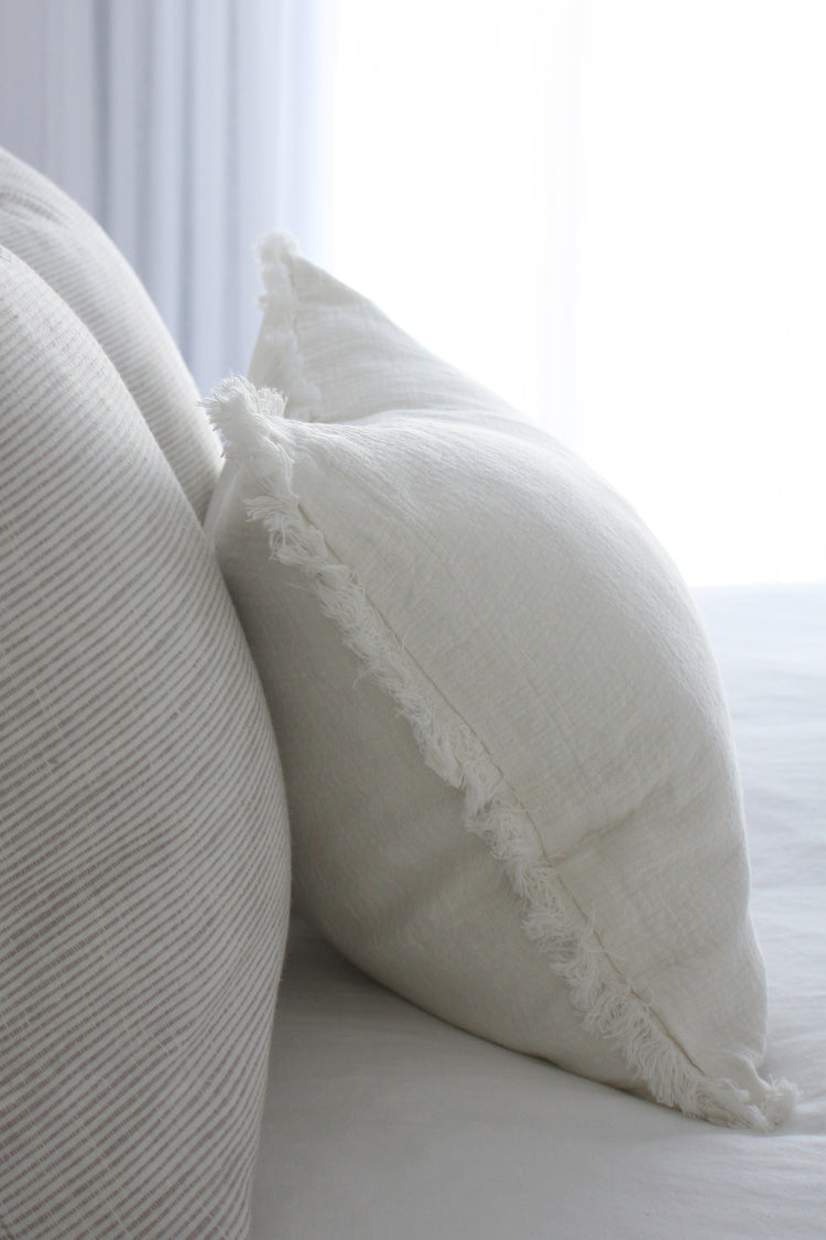 Versailles French Linen Feather Filled Cushion - Egg Shell White - 40cm x 60cm Lumbar