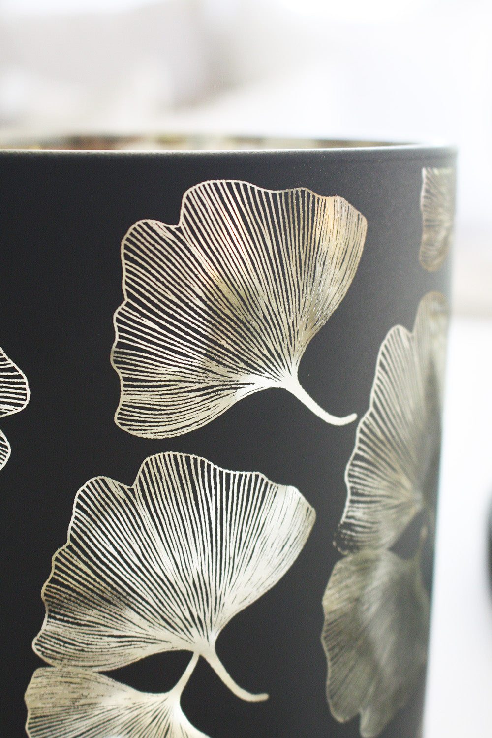 Large Glass Ginko Candle Holder - Black + Gold