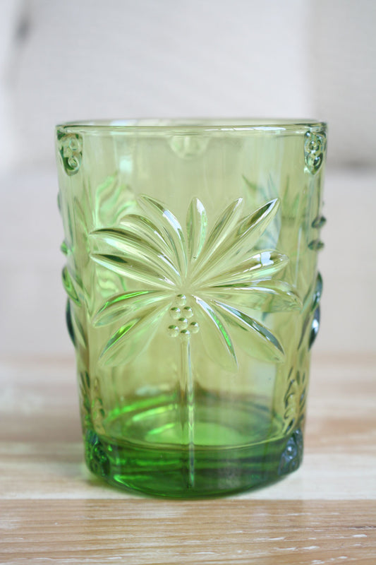 Palm Tree Glass Tumbler - Set of 4 - Plantation Green