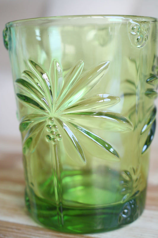 Palm Tree Glass Tumbler - Set of 4 - Plantation Green