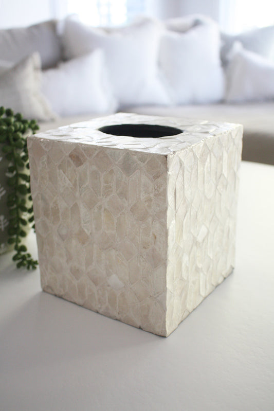 Ivory Mother of Pearl Capiz Inlay Tissue Box Cover