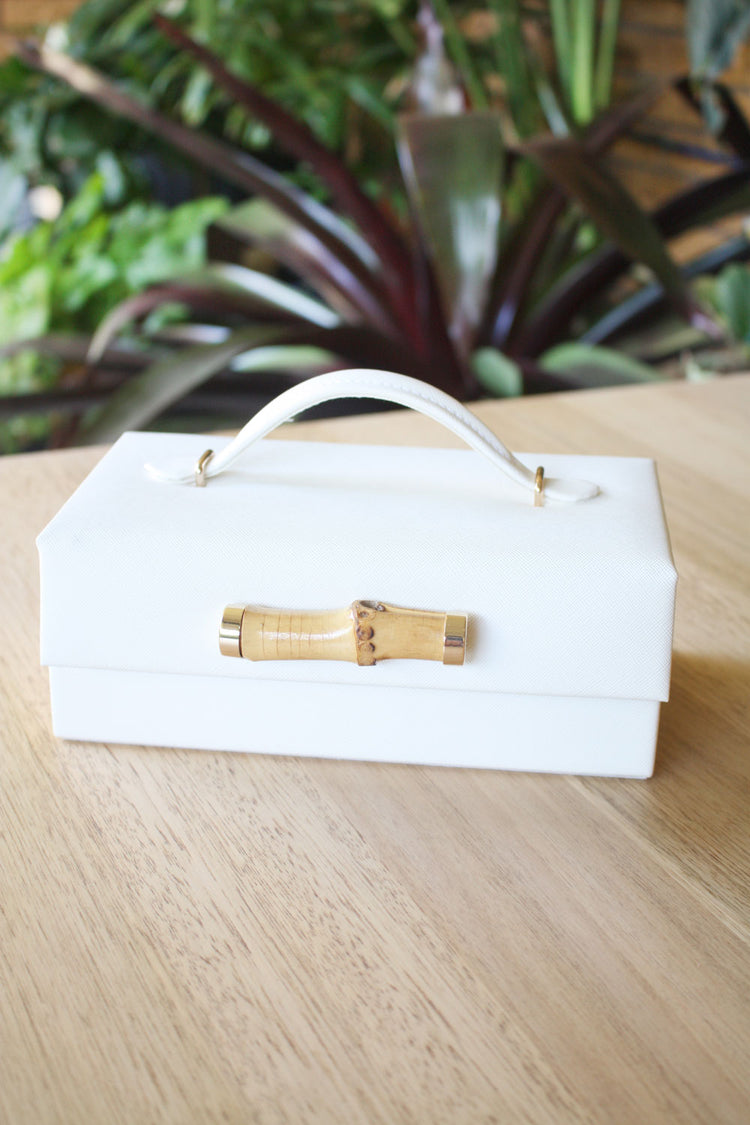 Jewellery Box with Bamboo Handle - Small Travel - White