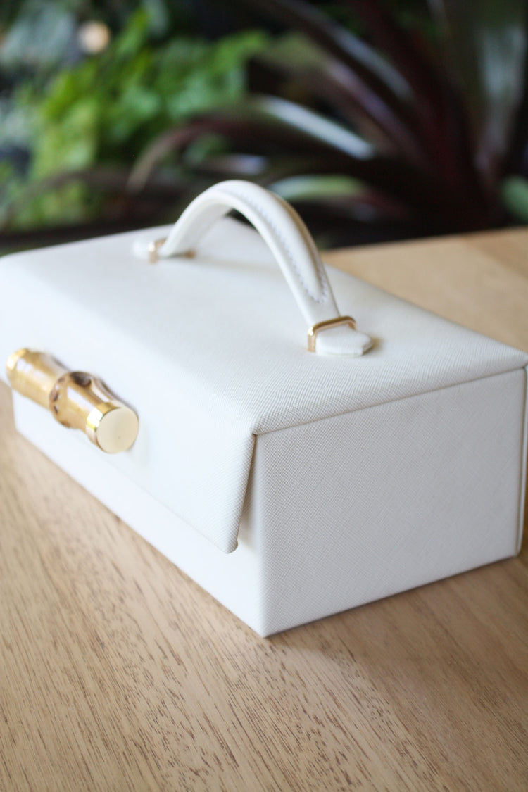 Jewellery Box with Bamboo Handle - Small Travel - White