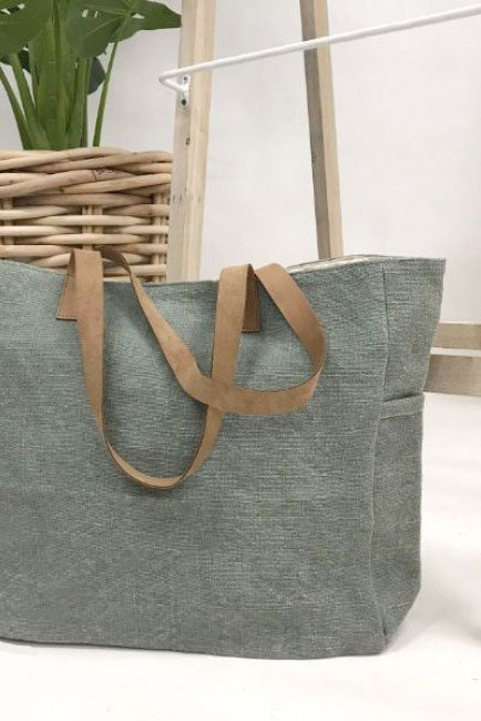 Washed Canvas Large Market Bag - Grey