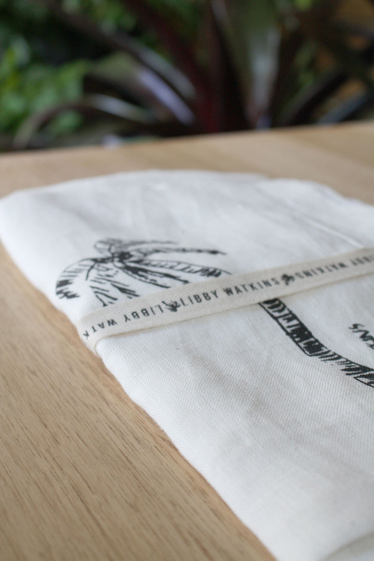Ink Palm 100% Linen Pillow Case Set - Natural