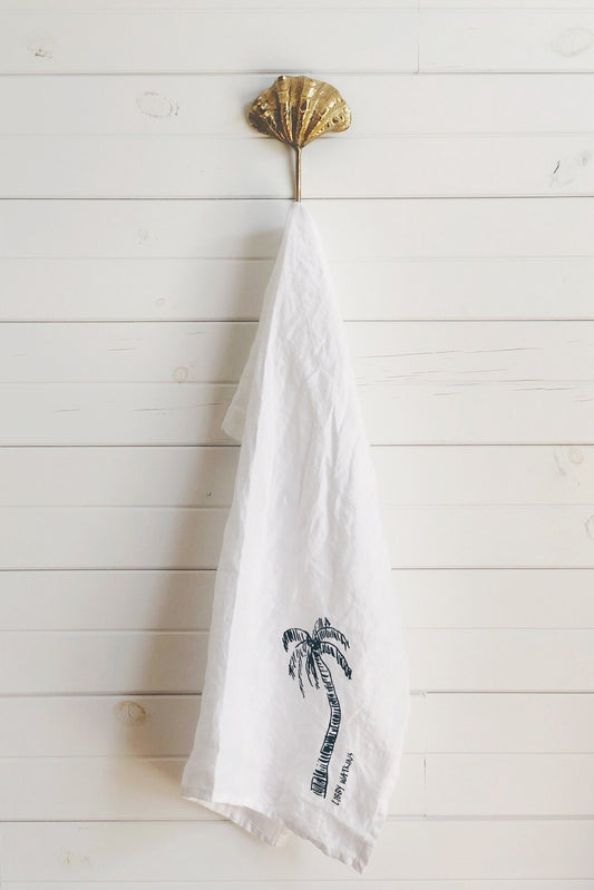 Ink Palm 100% Linen Tea Towel - Cream